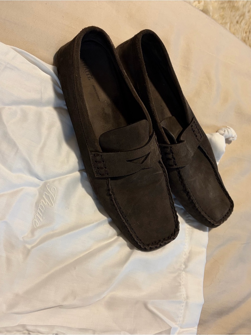 KHAITE Dark Gray Suede Penny Loafers - Picture 5 of 5
